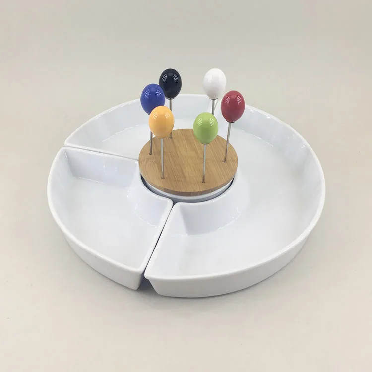 Tableware revolving divided white round shape ceramic tapas serving dishes dish set with lazy susan 
