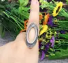 100% 925 Sterling-Silver-Jewelry Adjustable Oavl Ring Blank Fit 12*25MM Prism Setting Tray Antique Silver Plate