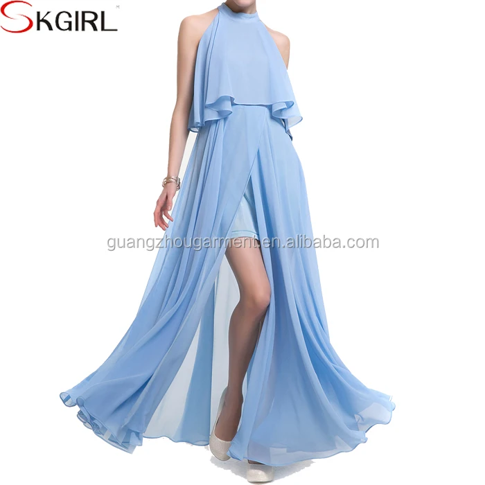 Simple One Piece Design Halter Layered Split Front Elegant Chiffon Prom Evening Dresses Long Buy Elegant Chiffon Evening Dresses Long Ruffle Sweep Train Long Chiffon Evening Dress Simple One Piece Long Dress Design