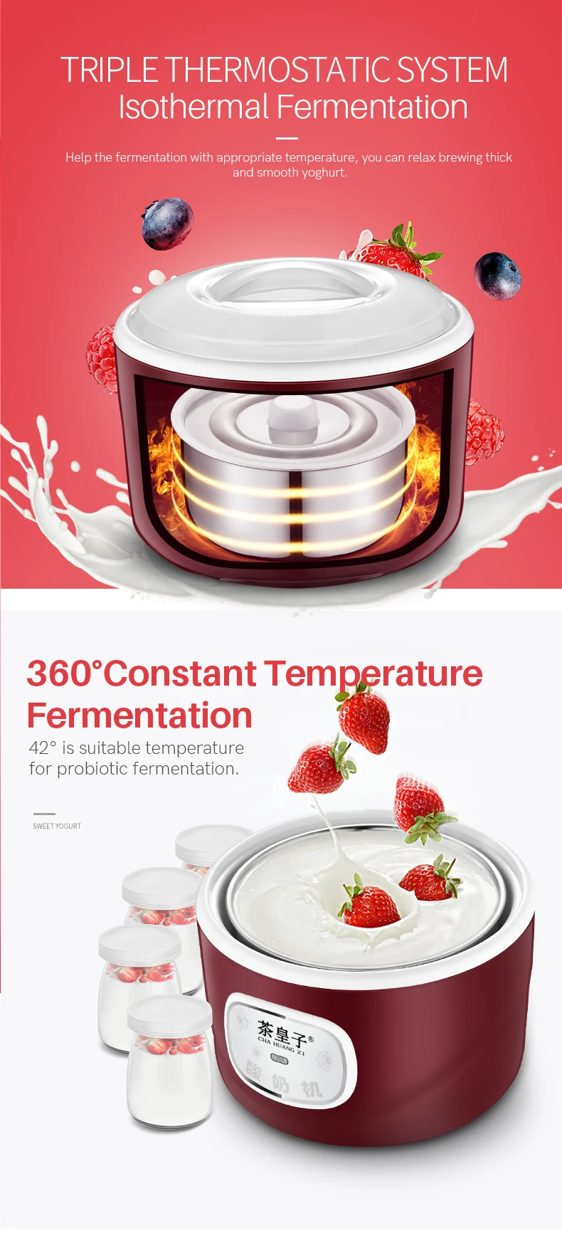 Factory Direct Sales Stainless Steel 1L 220V Automatic Yogurt Maker Machine 4 Glass Jar