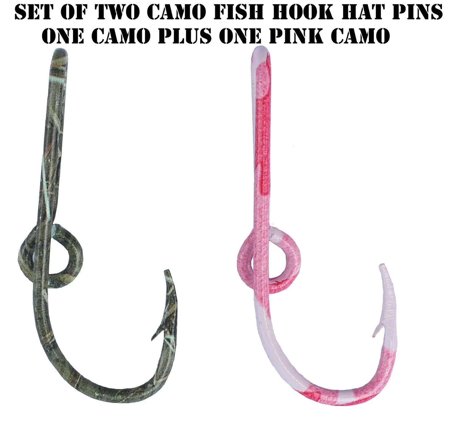Custom Colored Eagle Claw Camo Hat Fish Hooks (Set of Two Hat Hook pins) One Camo and One Pink Camo Hat Hook Clip