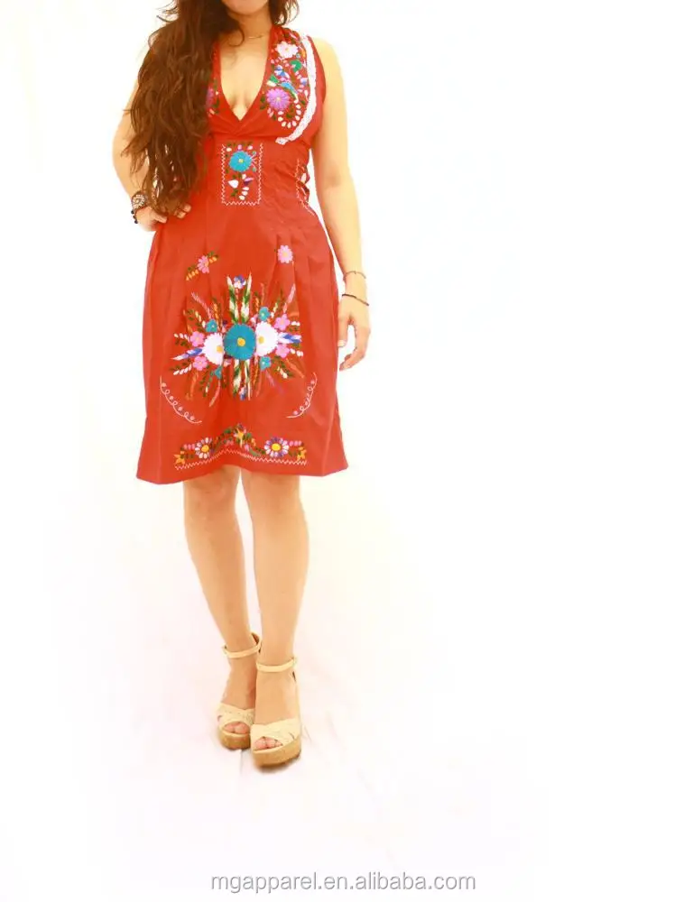 Cheap Wholesale Slipon Mexican Clothing Vintage Style V Neck Mexican