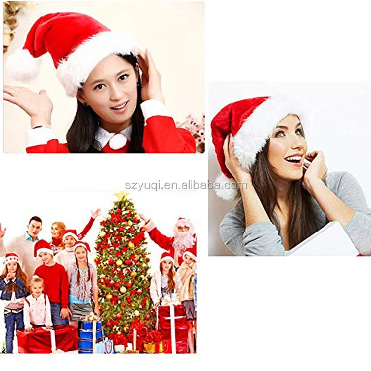 Custom Logo Plush Trim Velvet Santa Hat Christmas Hat