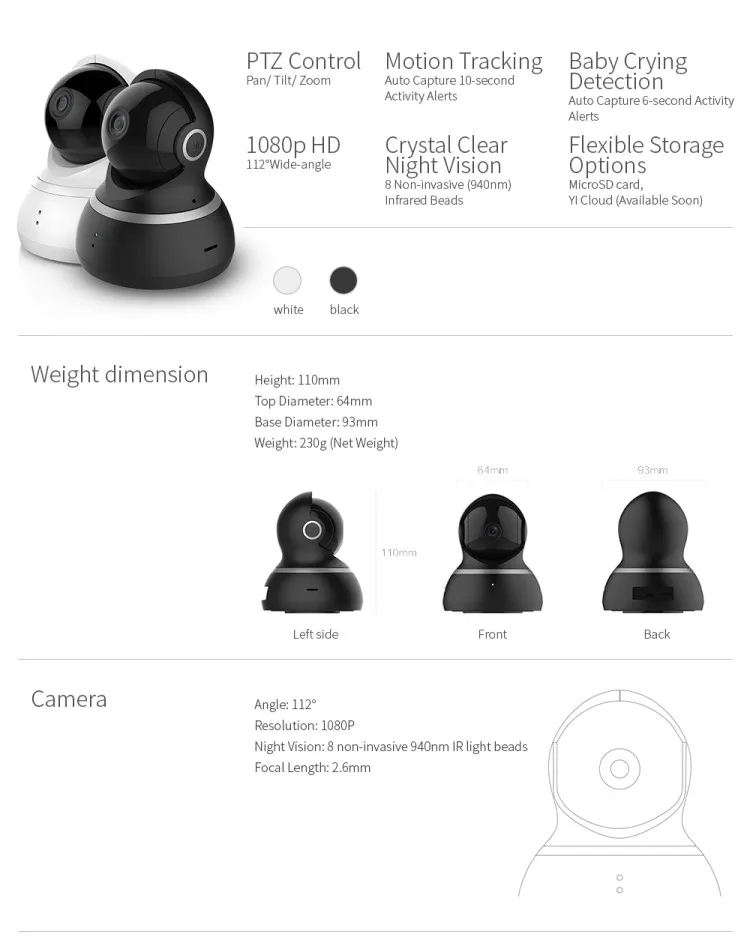 International Edition Xiaomi Yi Dome Camera 1080P FHD Home Security Monitor Wholesale Price