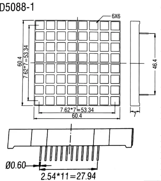 bi-color 6mm 8x8 square dot matrix