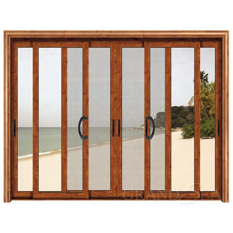 Aluminum Metal Frame Interior Modern Design Triple Panel Sliding Door With Wire Mesh Screen