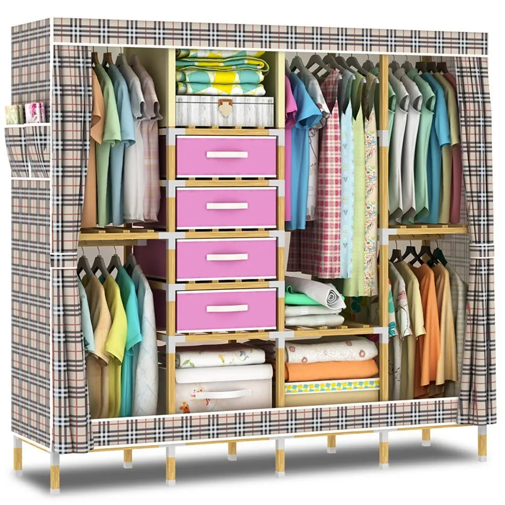 Buy HHAiNi Huge Wooden Portable Closet 4 Rods Bedroom Wardrobe Storage