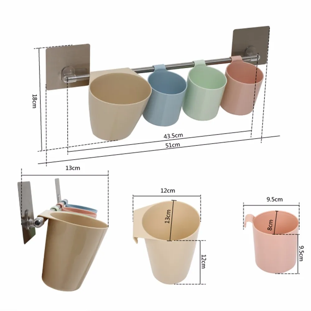 Trade Assurance Magic Sticker Bathroom Hanging Plastic Toothbrush Cup Holders With Bar