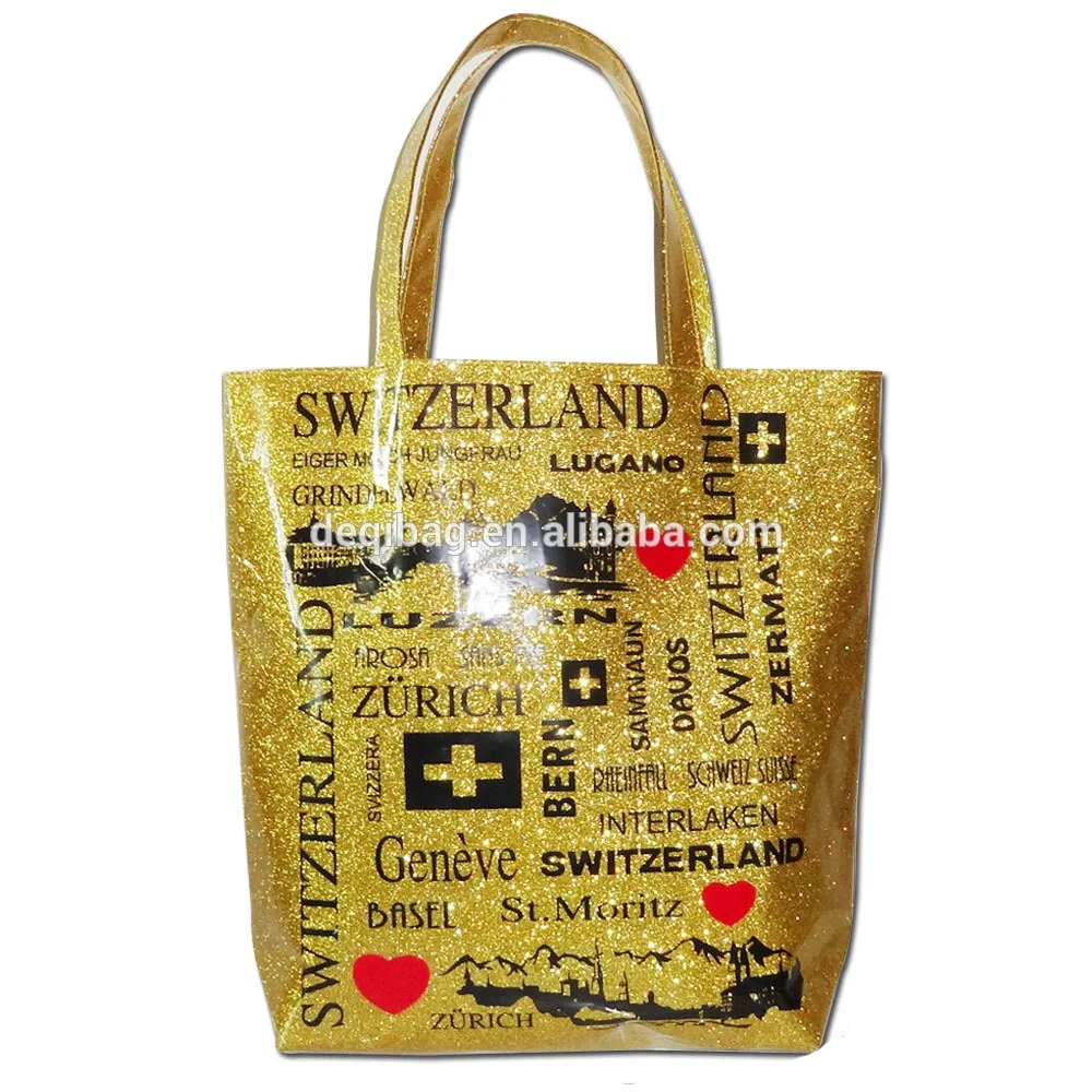 Switzerland City Name Printing Glitter Souvenir Tote Bag Gold Handbag Product On Switzerland City Name Printing Glitter Souvenir Tote Bag Gold Handbag Product On