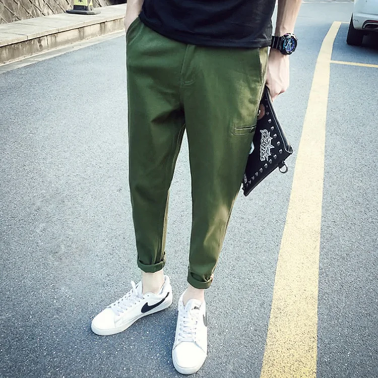 Mens Street Wear Korean Solid Color Cotton 3/4 Pants Men Casual Ninth ...
