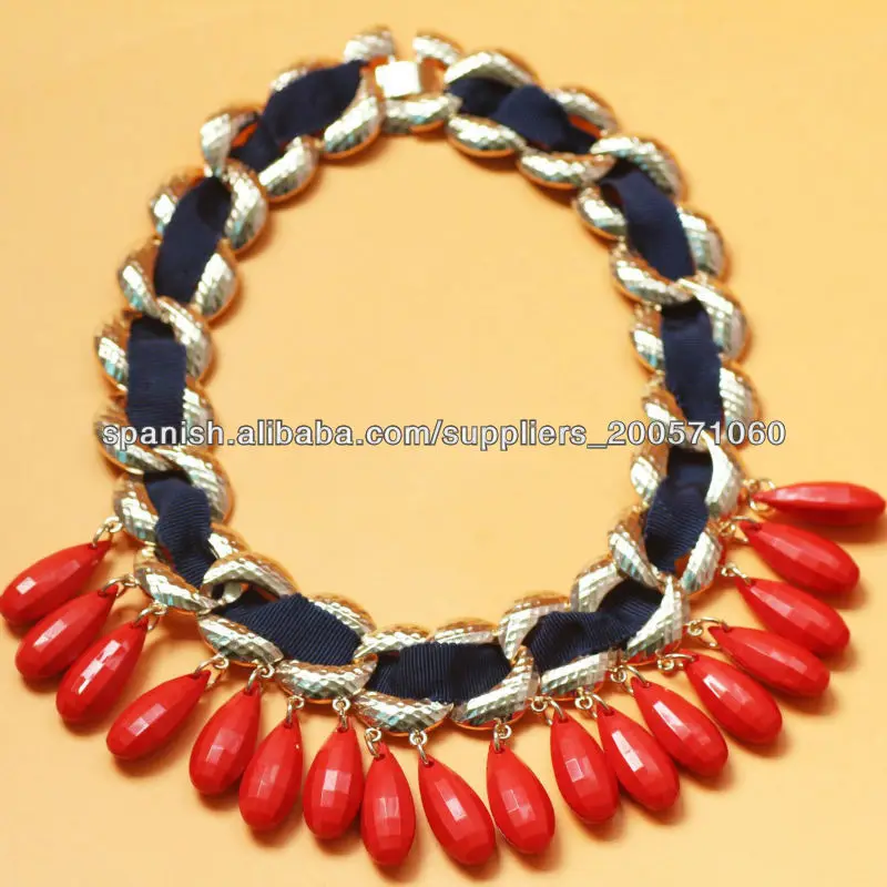 2013 mujeres accesorios de moda, cinta negro boga envueltos cadena collares gruesos con coral perlas