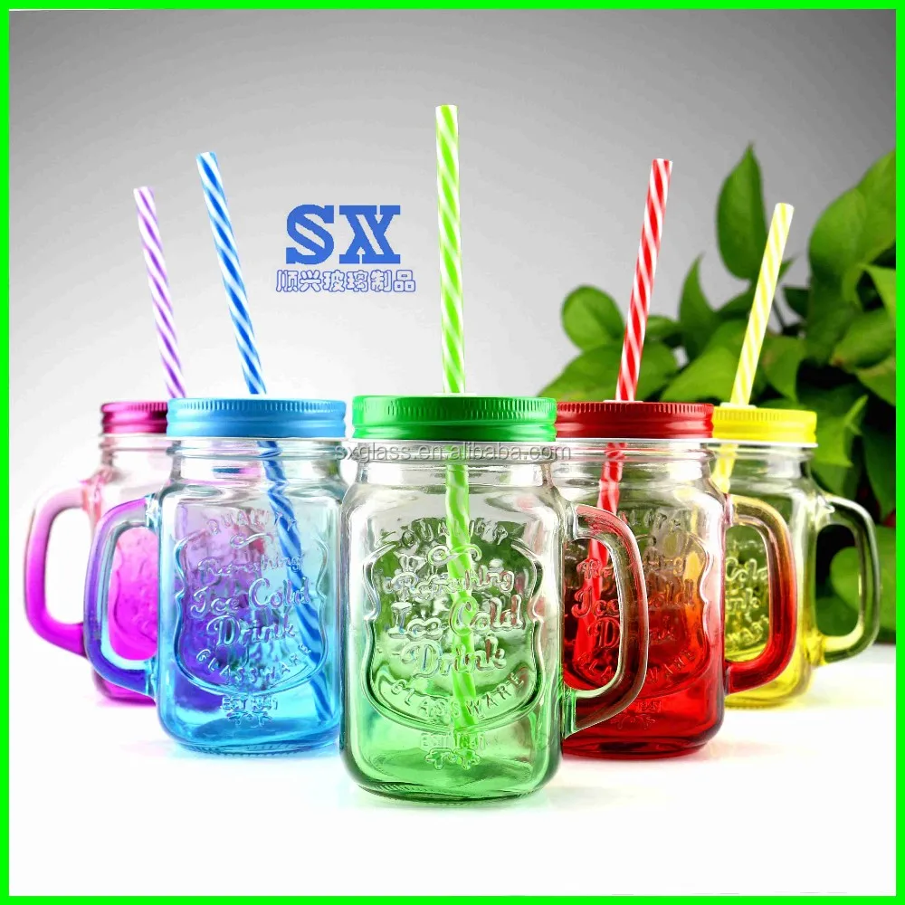 High Quality 2017 Hot Sale Colored 16oz Mason Jar And Straws Lids