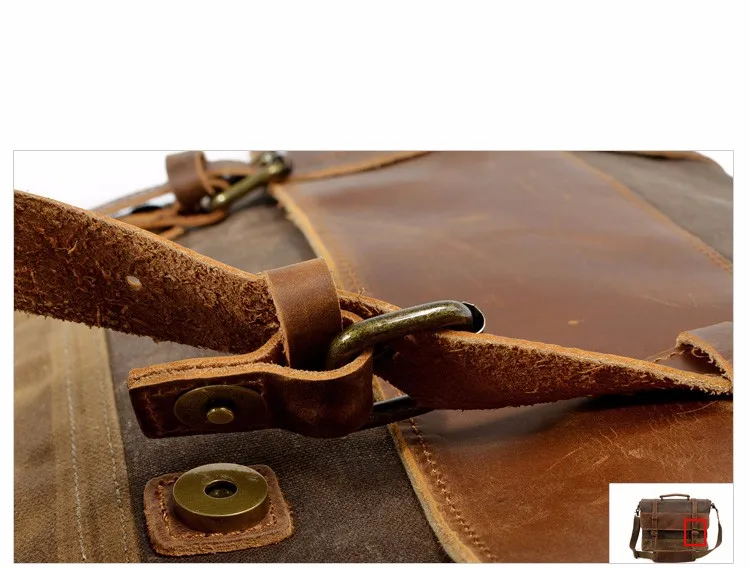 Vintage crazy horse wax canvas shoulder men messenger bag