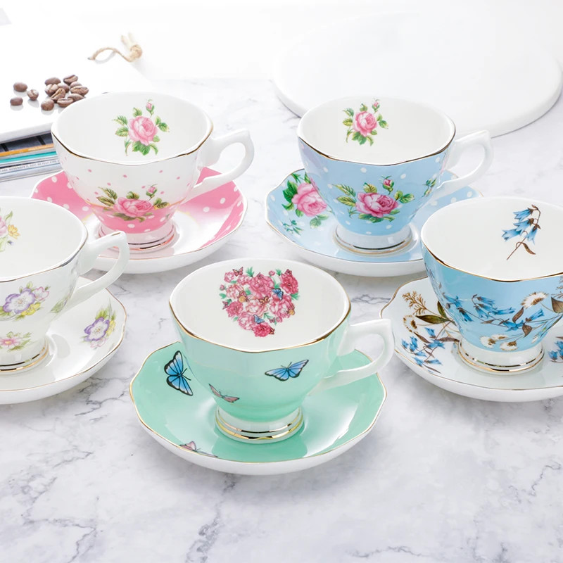 Rose Coffee Cup Set Floral Tea Cups Vintage Porcelain Tea cup and