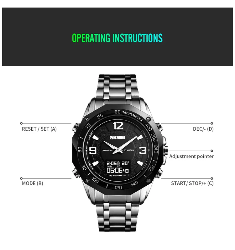 Skmei 1464 Mens Trend Design Quartz Watch Stainless Steel Back Water