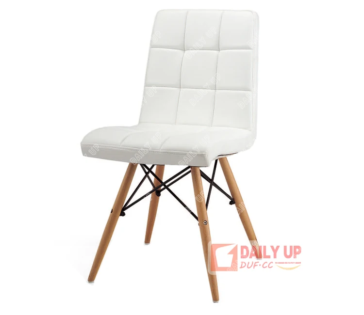 Stylish Upholstered PU Leather Dining Chair With Wooden Leg Padded Cushion For Kitchen Restaurant Coffee Shop