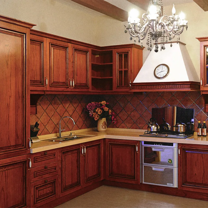 High Quality Custom Thailand Oak Burma Teak Solid Wood Kitchen Cabinets