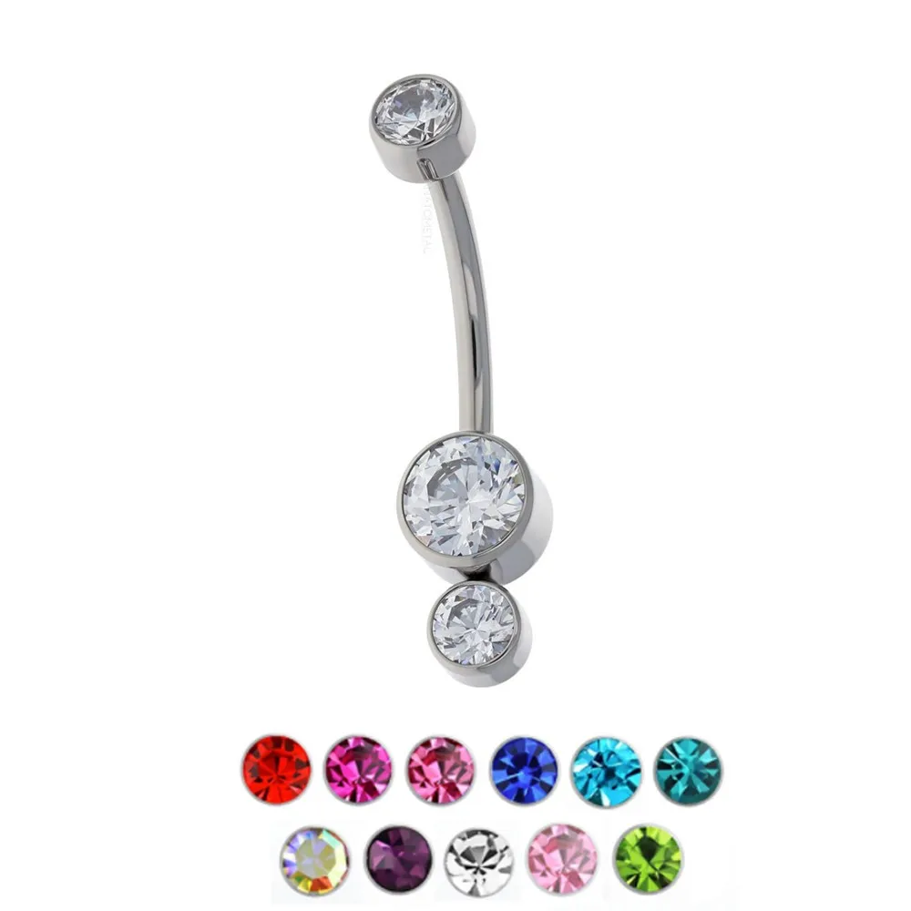 Titanium Piercing Triple Cz Stone Drop Dangle Navel Belly Button Ring