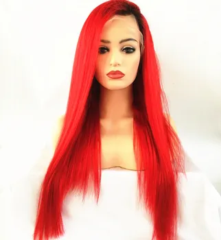 Customized 350g Thick Hair 24inches Ombre Red Human Hair Lace