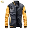 Ecoach latest design long sleeve Embroidery Fleece Lining Slim Fit Pu Leather Men Baseball Jackets