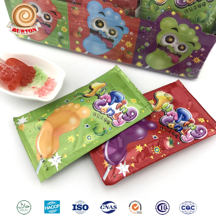 Fruity Assorted Flavors Foot Shaped Lollipop With Strong Magic Popping