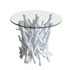 Art Craft Round Glass Top Wood Base Coffee Table