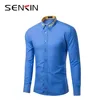 Business Men Neckline embroidery Shirts luxury Long Sleeve Slim Cotton Fitted Clothes classic men shirt