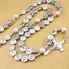 Cheap religious promotion gift catholic saint metal bead cord rosary necklace