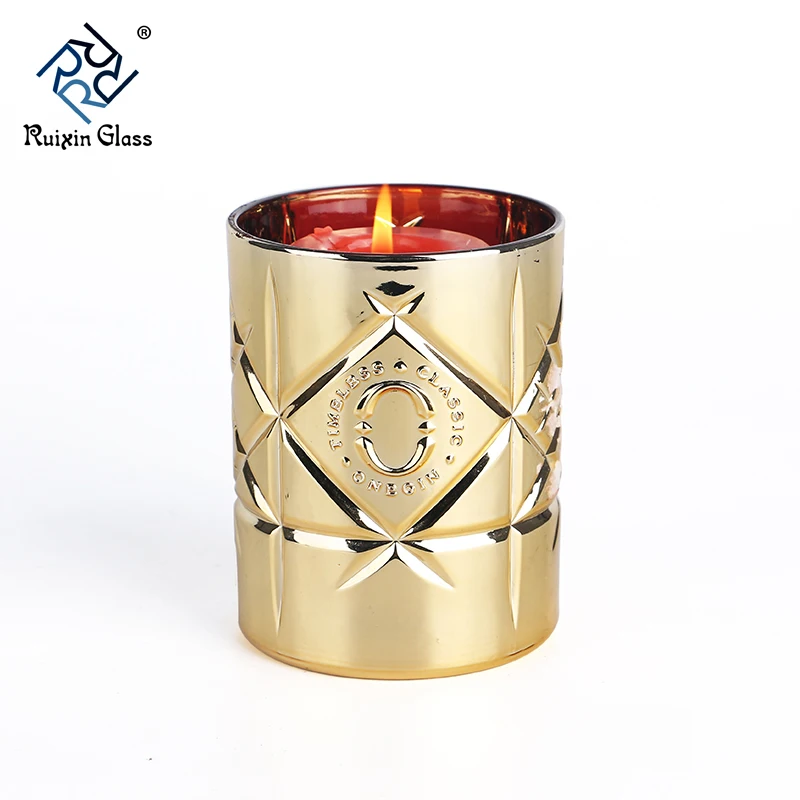 Electroplated Black Color Glass Candle Holder Jars With Bamboo Metal