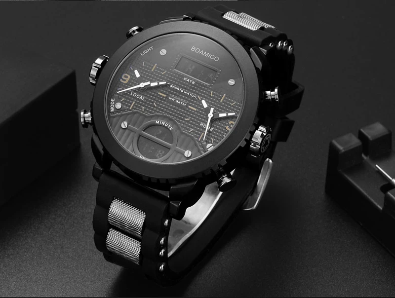 Top Brand Boamigo Men Watches Mrand 3 Time Zone Sports Watches Male Led ...