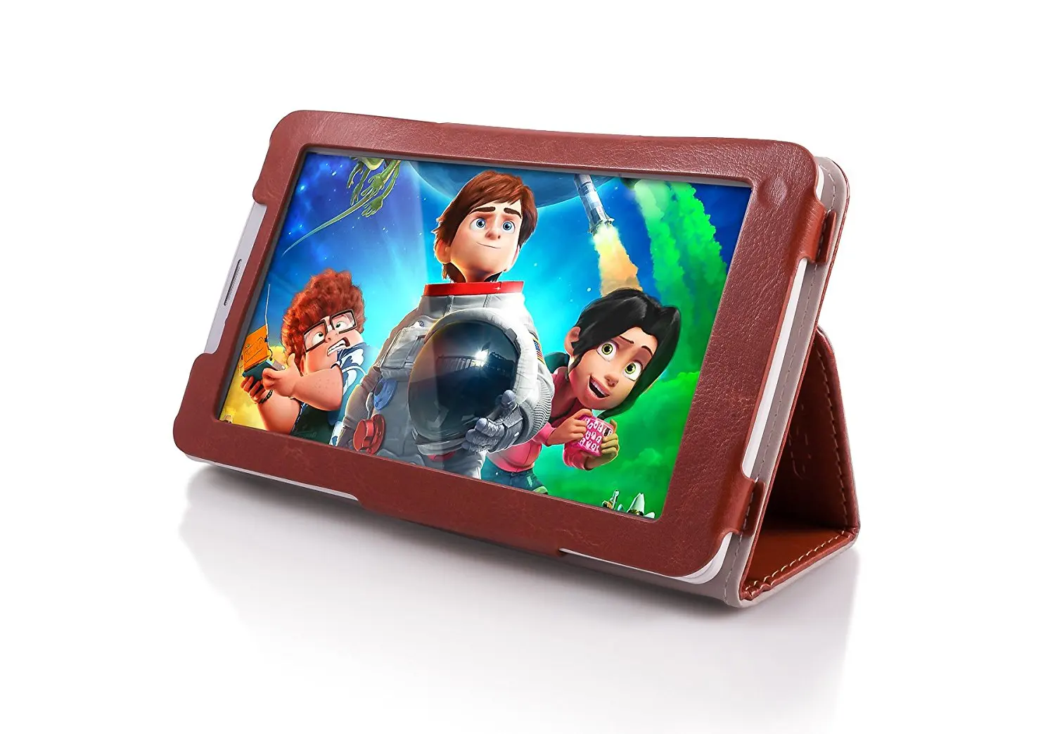 7" Fusion5 Folio PU Brown Leather Case Smart Fit Cover For Fusion5 7"3G 239 GPS Tablet Only