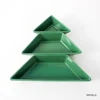 3pcs 10 inch Green Ceramic Christmas Tree-Shaped Platter Plates Porcelain Dishes