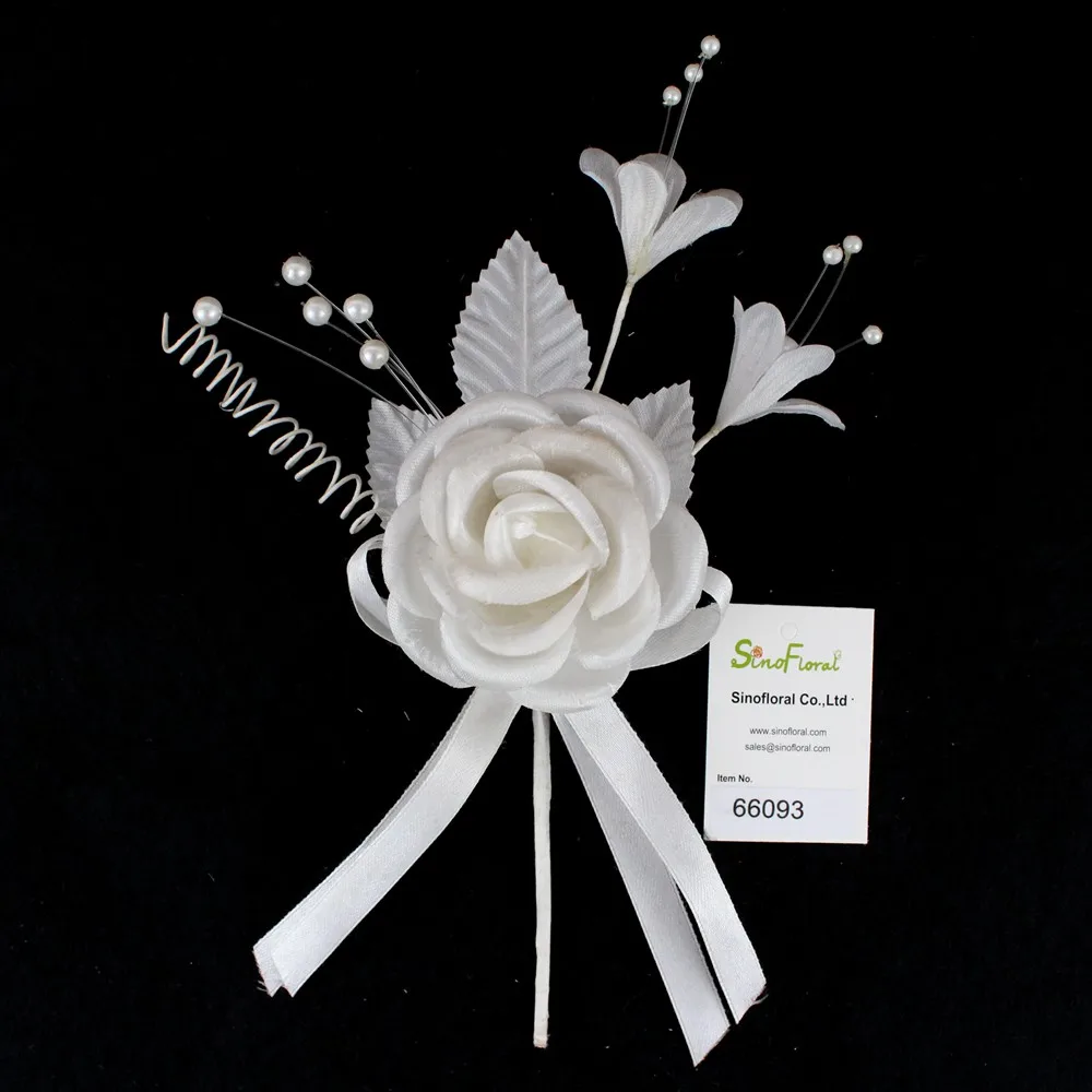 White Artificial Silk Flowers Pearl Favor Picks Bridal Bouquet