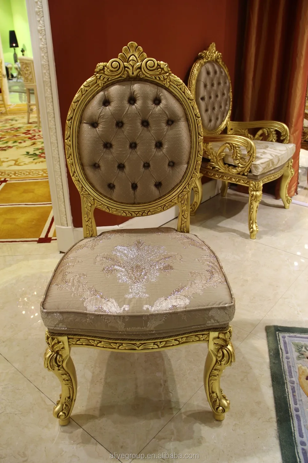 Antik Barok Tarzi Dikdortgen Yemek Masa Ve 8 Sandalye Ahsap El