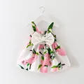 Kids girls summer 2016 new Korean fashion printing big bow strap dress free shipping