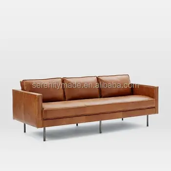 American Style Vintage Leather Sofa With Metal Legs American Style Vintage Leather Sofa With Metal Legs