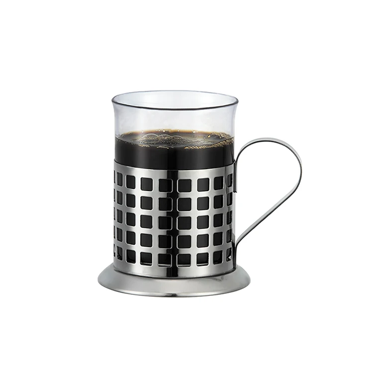 glass mug with metal holder