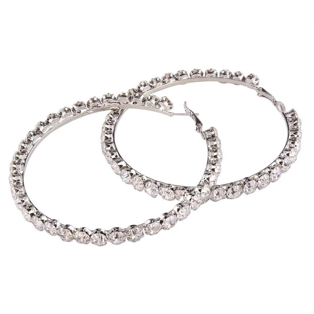 New Trendy Gold Plated Circle Large Rhinestone Hoop Earrings For Women