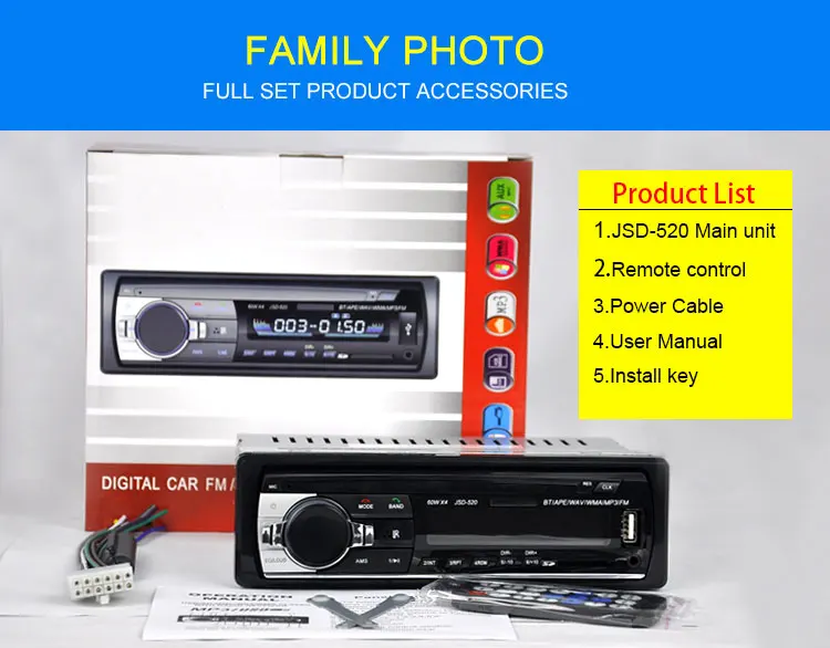 Car Stereo Radio Audio MP3 Player USB FM AUX 1 DIN BT Remote 4x60W US