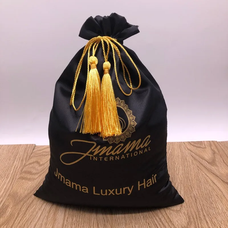 Black Satin Hair Drawstring Bag With Tassels Buy Satin Bag With