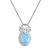 925 sterling silver jewelry necklace Cute owl Animal pendant blue white opal silver necklace for men love