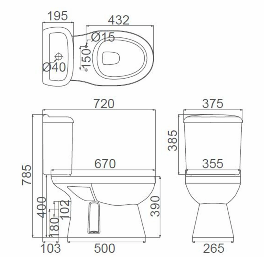 Huida Modern Western Bathroom Two Piece Ptrap Washdown Ceramic