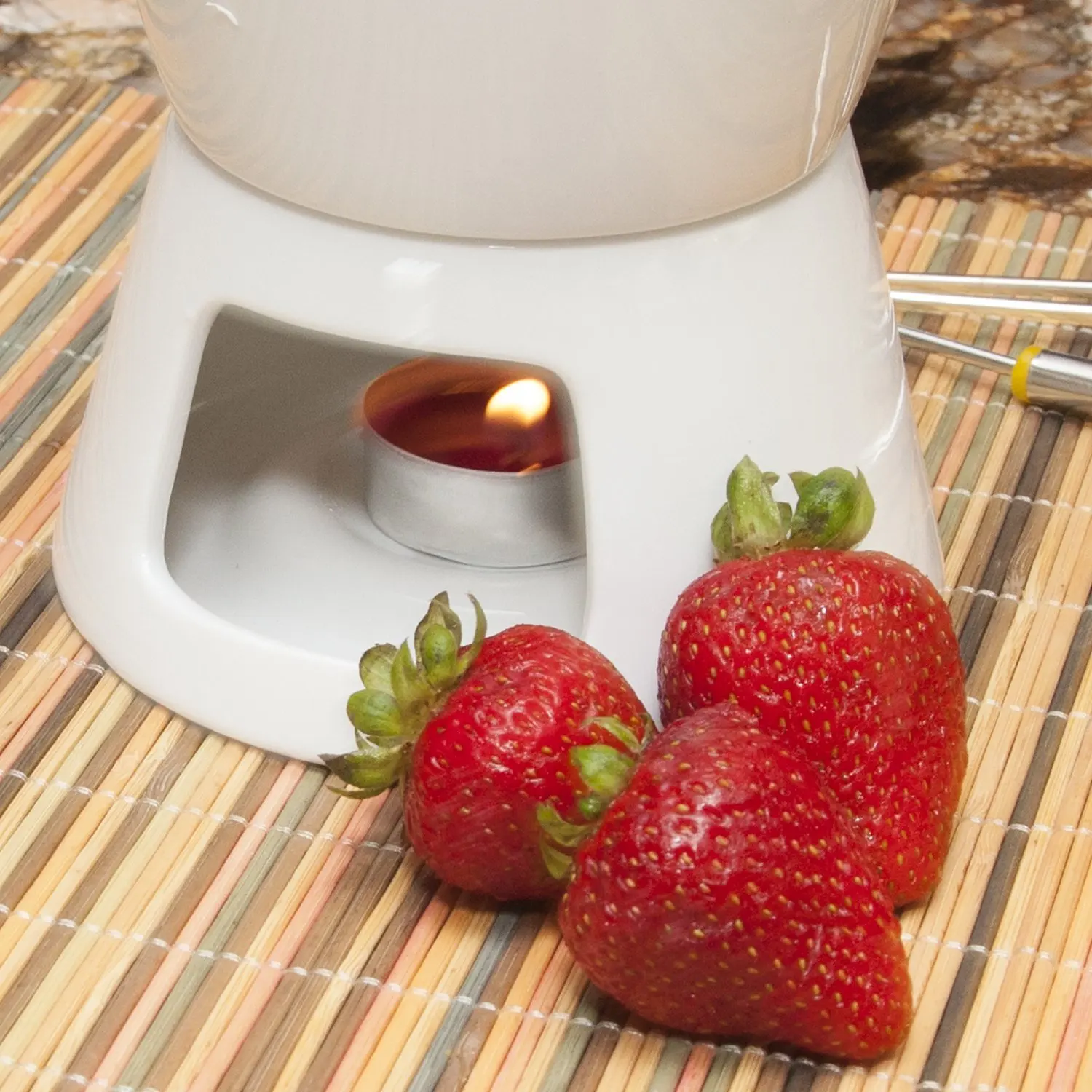 Ceramic Chocolate Fondue Set With 4 Forks,Premium Tea Light Porcelain