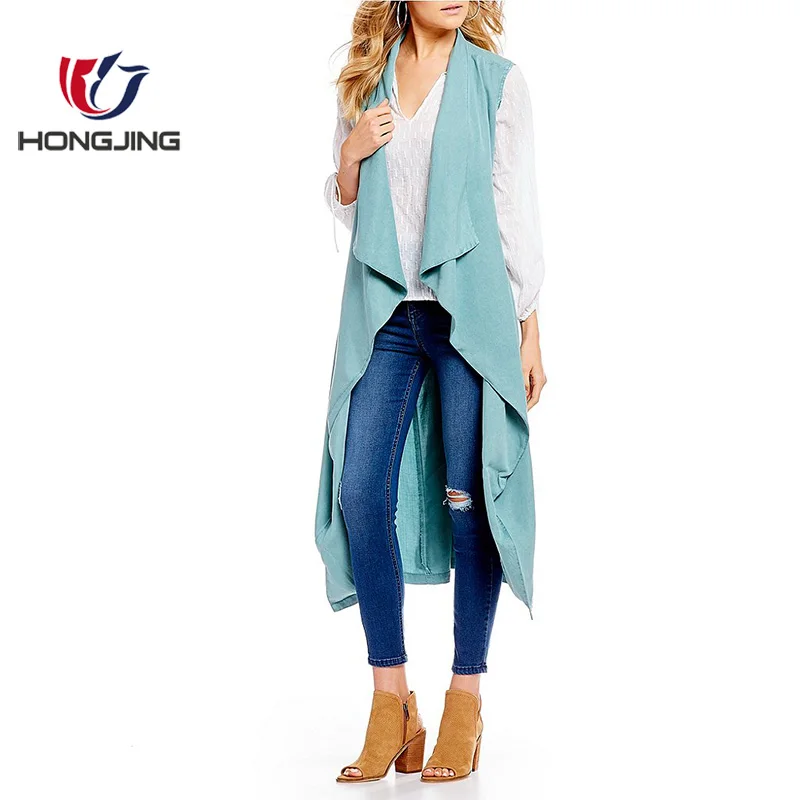 Women's Casual Banquet Long Duster Vest Pull On Styling Self Tie Waist