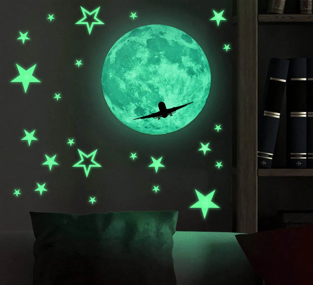 DIY Decoraci/ón de la Habitaci/ón Para Chico Ni/ña Beb/é Luna y Estrellas Fluorescente Decoraci/ón de Pared para Dormitorio de Ni/ños Casa Interior Mural GOTONE 432 Piezas Luminoso Pegatinas de Pared