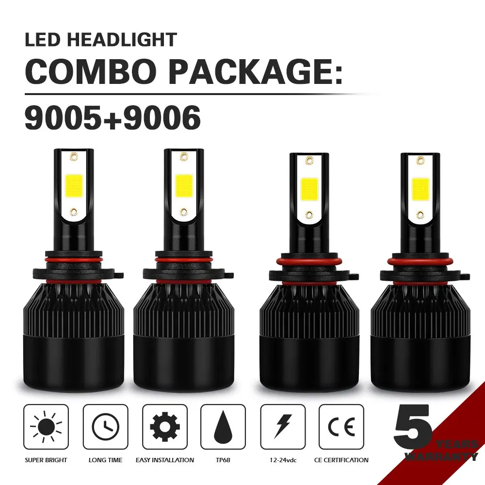 TOOGOO New 2X 9005 H10 9145 3000K Yellow 100W LED CREE Headlight Bulbs Kit Fog Light