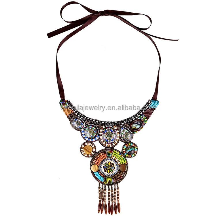 Tibet Indian Ethnic Rainbow Aztec Tassel Shell Beads Hippy Tribal Boho Necklace