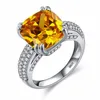 925 Sterling Silver Plated Prong Setting ChampagneTopaz Micro Paved Cubic Zirconia CZ Engagement Ring