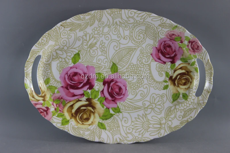 16 inch Melamine oval tray with handle Plastic ware tray