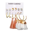 6Pairs Boho Tassel Crystal Earrings Set Women Ear Stud Dangle Mother Day Gift
